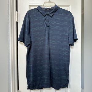 Nike PGA tour Golf navy blue green dash stripe polo button down shirt top